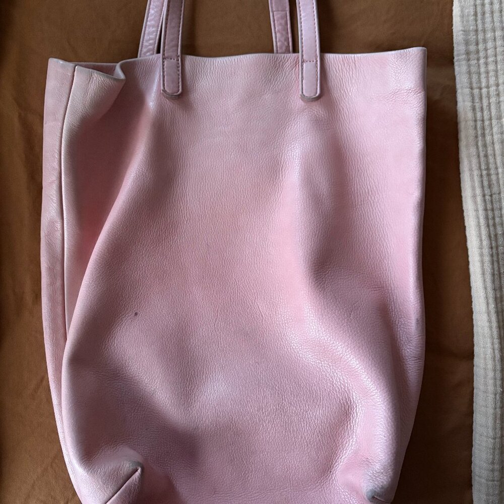 BAGGU Medium Pink Leather Tote Bag